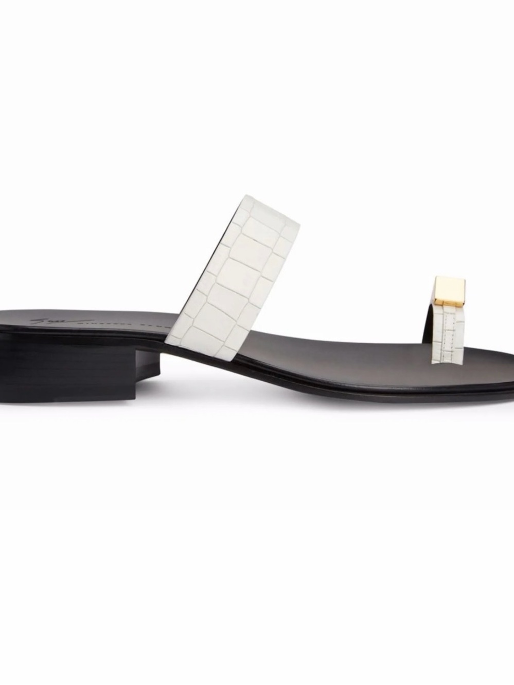 Giuseppe Zanotti White Croc-Embossed Toe-Ring Slide with Gold Accent